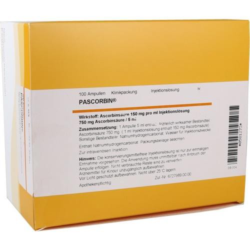 Pascorbin 750 mg Ascorb/5 ml, Паскорбин 750 мг/5 мл, ампулы, 100X5 мл Pascorbin 750 mg Ascorb/5 ml, Паскорбин 750 мг/5 мл, ампулы, 100X5 мл