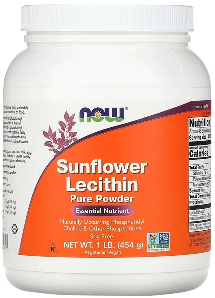 Подсолнечный лецитин, чистый порошок NOW / Sunflower Lecithin Powder, 454 г